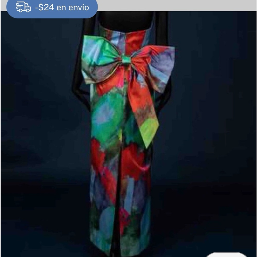 Colorful Strapless Dress with Large Bow